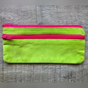 American Apparel 2010s Neon Green and Hot Pink Zipper Pouch